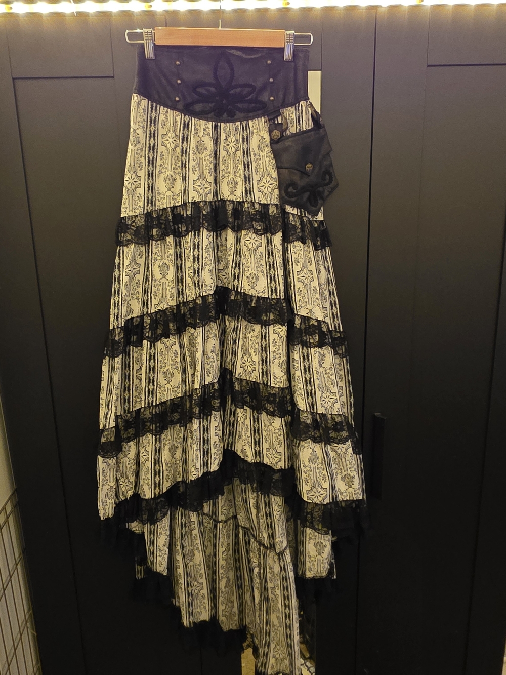 Rare Lip Service Step In Time Black and Cream High-Low Tiered Lace Skirt